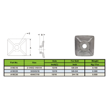 Iron Cast Square Curved Washer 4x4 inch