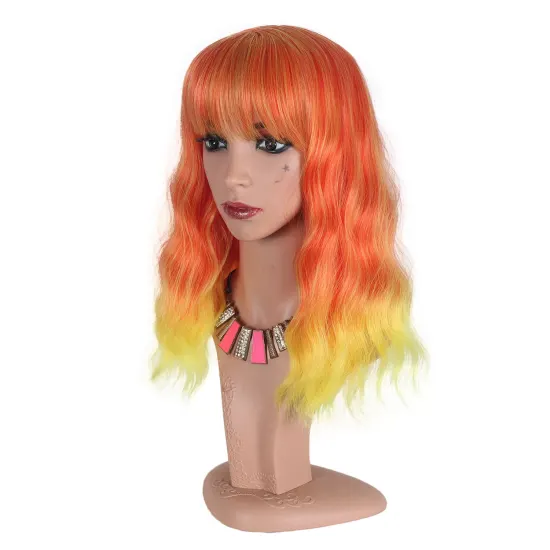 Wholesale Natural High Quality Artificial Adjustable Heat Resistant Cosplay Short Bang wavy Synthetic Wigs For Black Women