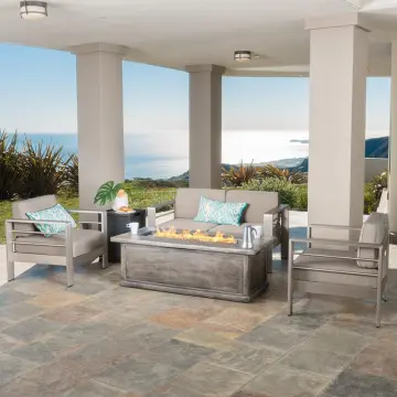 Brushed Aluminum Sofa Set for Patio and Garden with Fire Pit