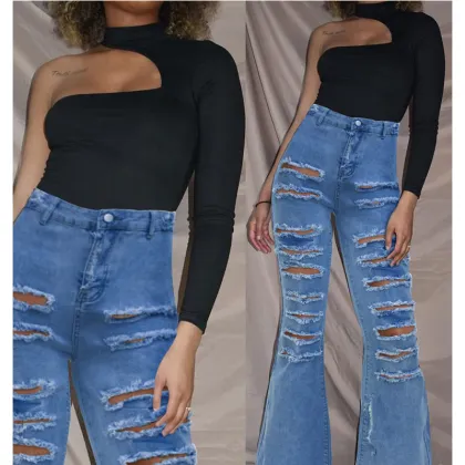 Women's Flare Bell Bottom Jeans Ripped