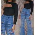 Damen Flare Bell Bottom Jeans zerrissen