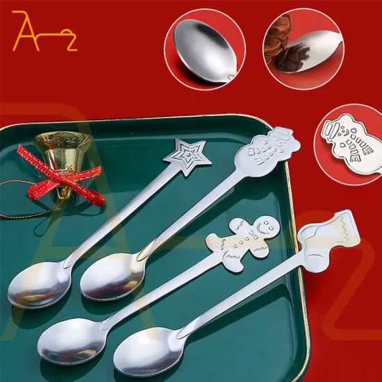 Creative Silver Gingerbread Man Dessert Spoon Set in Gift Box for Christmas