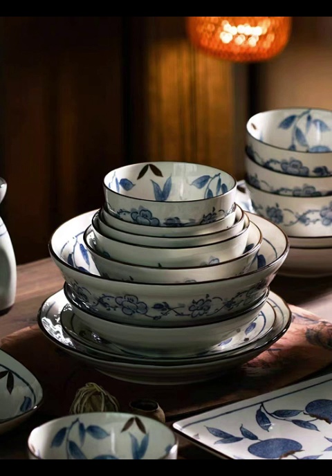 Blue and White Porcelain Asian Dinnerware Collection