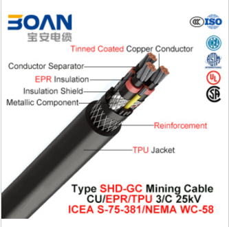 Type Shd-Gc, Mining Cable, Cu/Epr/TPU, 3/C, 25kv (ICEA S-75-381/NEMA WC-58)
