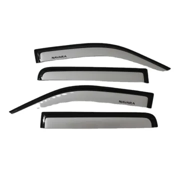 Navara D40 2006 Acrylic Weather Shields - Black-Silver Door Visor