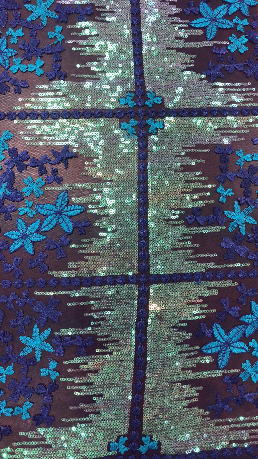 Purple and blue flowers sequin mesh embroider Fabric