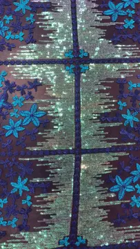 Purple And Blue Flowers Sequin Mesh Embroider Fabric