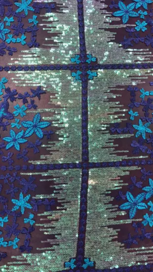 Purple And Blue Flowers Sequin Mesh Embroider Fabric