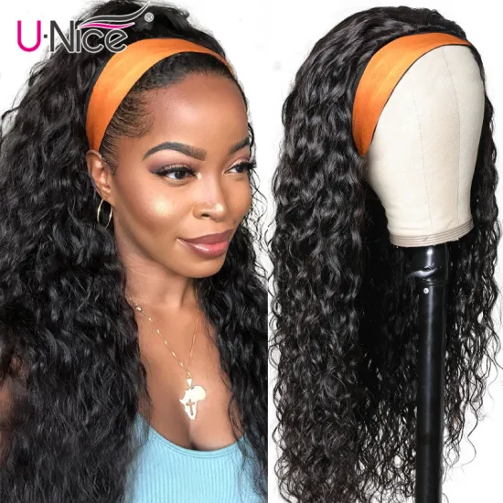 Headband Wig Human Hair Headband Scarf Wig Water Wave Human Hair Wigs for Women No Glue No Sew In Beginner Friendly