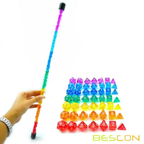 Bescon 49pcs Rainbow Gem Mini Polyhedral Dice Set dans Long Tube, Arc-en-Donjons et Dragons RPG Dice 7X7pcs, Mini Gem Dice Set