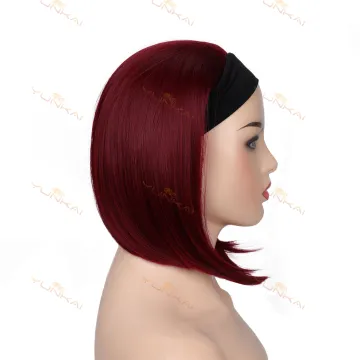 Machine made natural hair headband wig burgundy Bob wig vendor cheap Straight Short hair Bob synthetic hair wig for black women