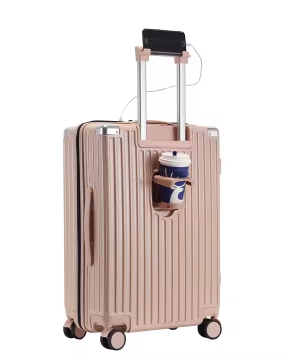 Bagagli da viaggio unisex ABS con porta di ricarica USB e supporto per tazze di caffè