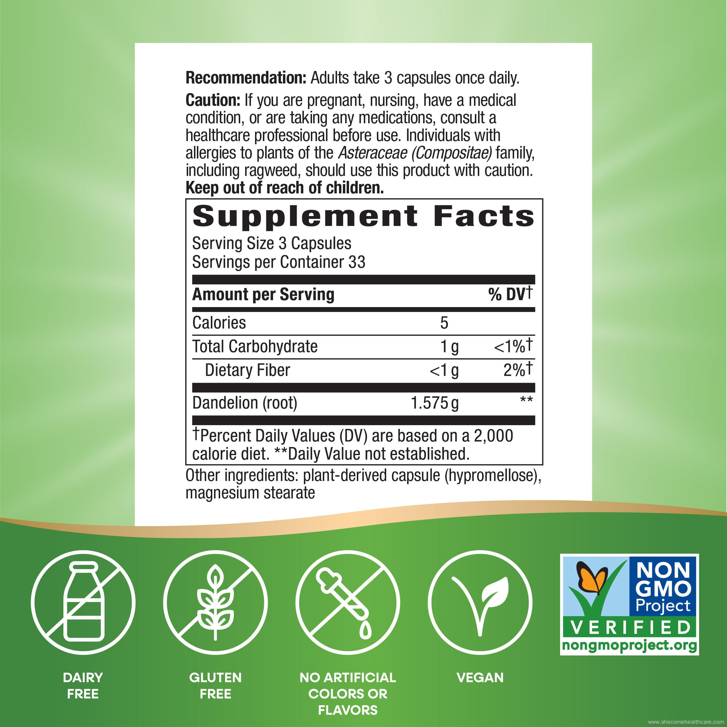 Diuretic Dandelion Root Diuretic Herb Vegetarian Capsules