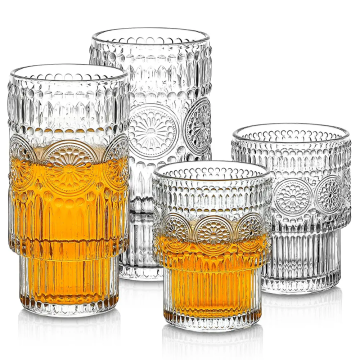 Vintage Sunflower Touched Glass Tumblers - Kính uống cocktail có thể xếp chồng lên nhau