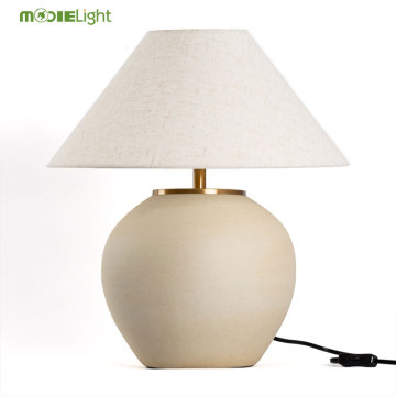 Mid Century Decker Table Lamp - Minimalist Beige Pottery E27 for Living Room and Bedroom