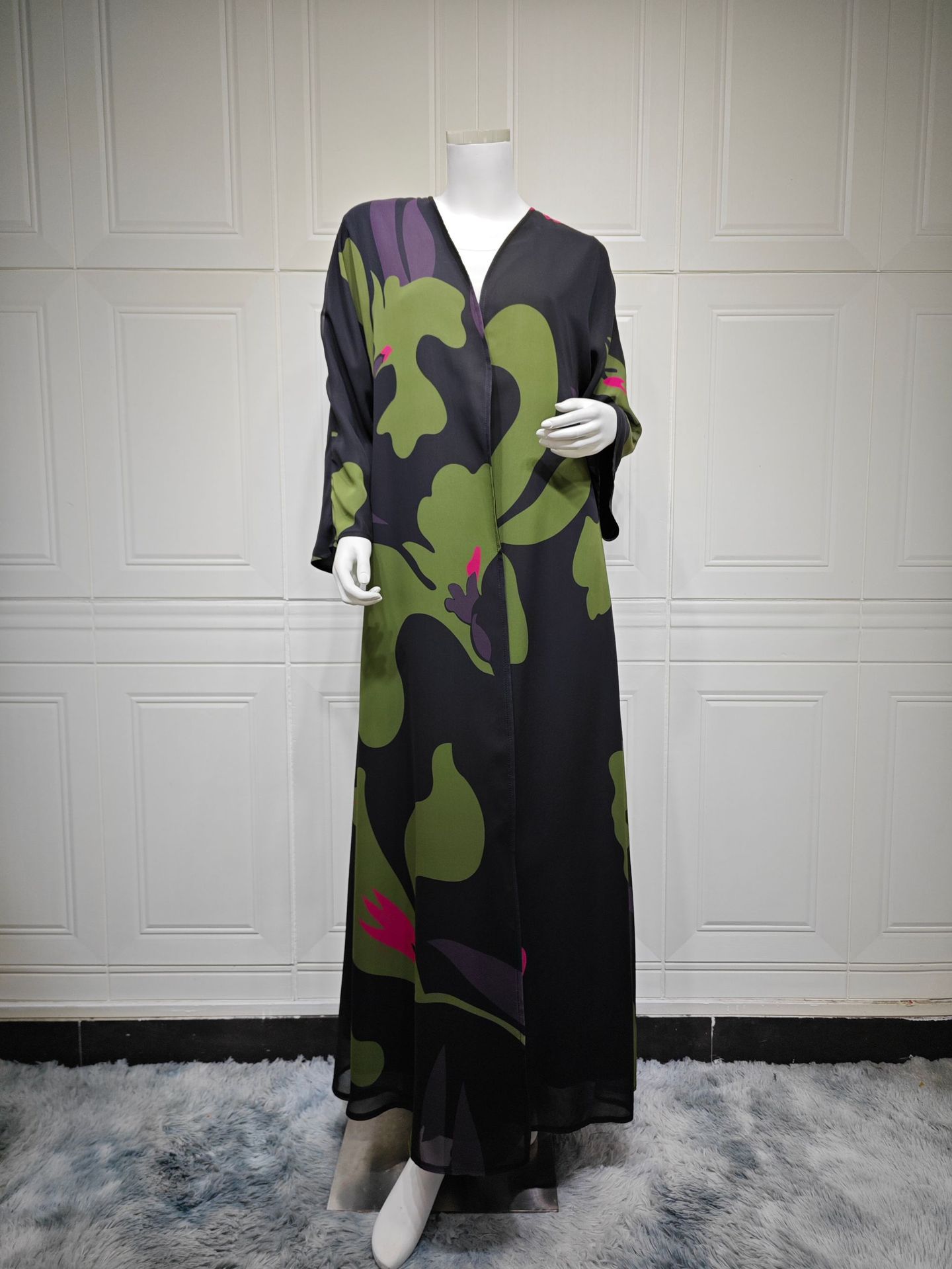 Floral Print Two-Piece Kimono Abaya Set