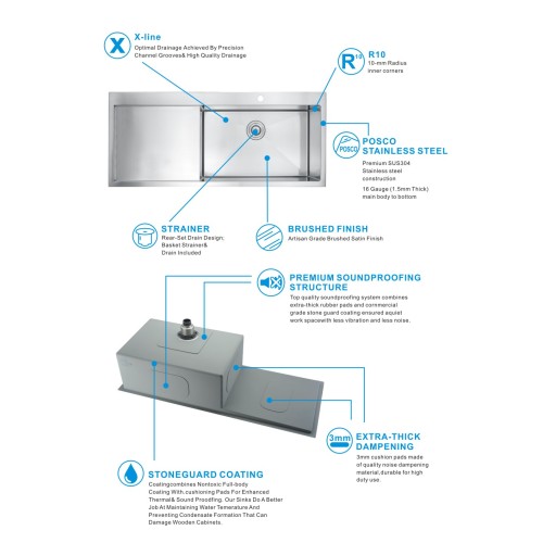 Fregadero de la cocina de desagüe de acero inoxidable SUS304