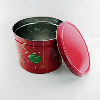 Custom Food Grade Metal Round PopcornTin Christmas Biscuit Tin Can