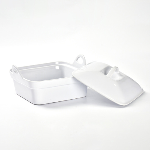 Square White Ceramic Baking Dish With Lid