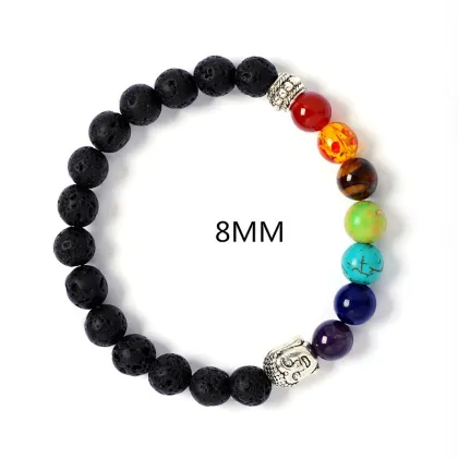8mm Black Lava Energy Stone Buddha Lion Head Yoga Bracelet - Handmade Seven Chakra Seven Chakras Accessory