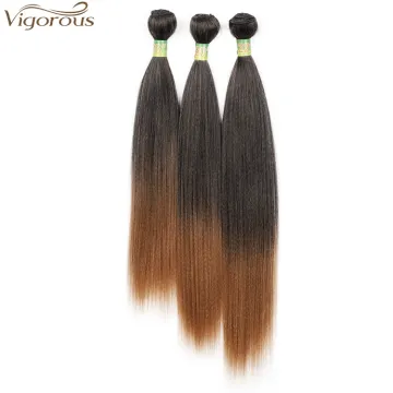 Vigorous Synthetic Hair Weave Silky Straight Hair Bundles with Closure 100% Heat Resistant Fiber Hair Extension for Women