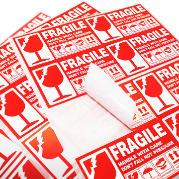 Red color warning label Fragile label sticker