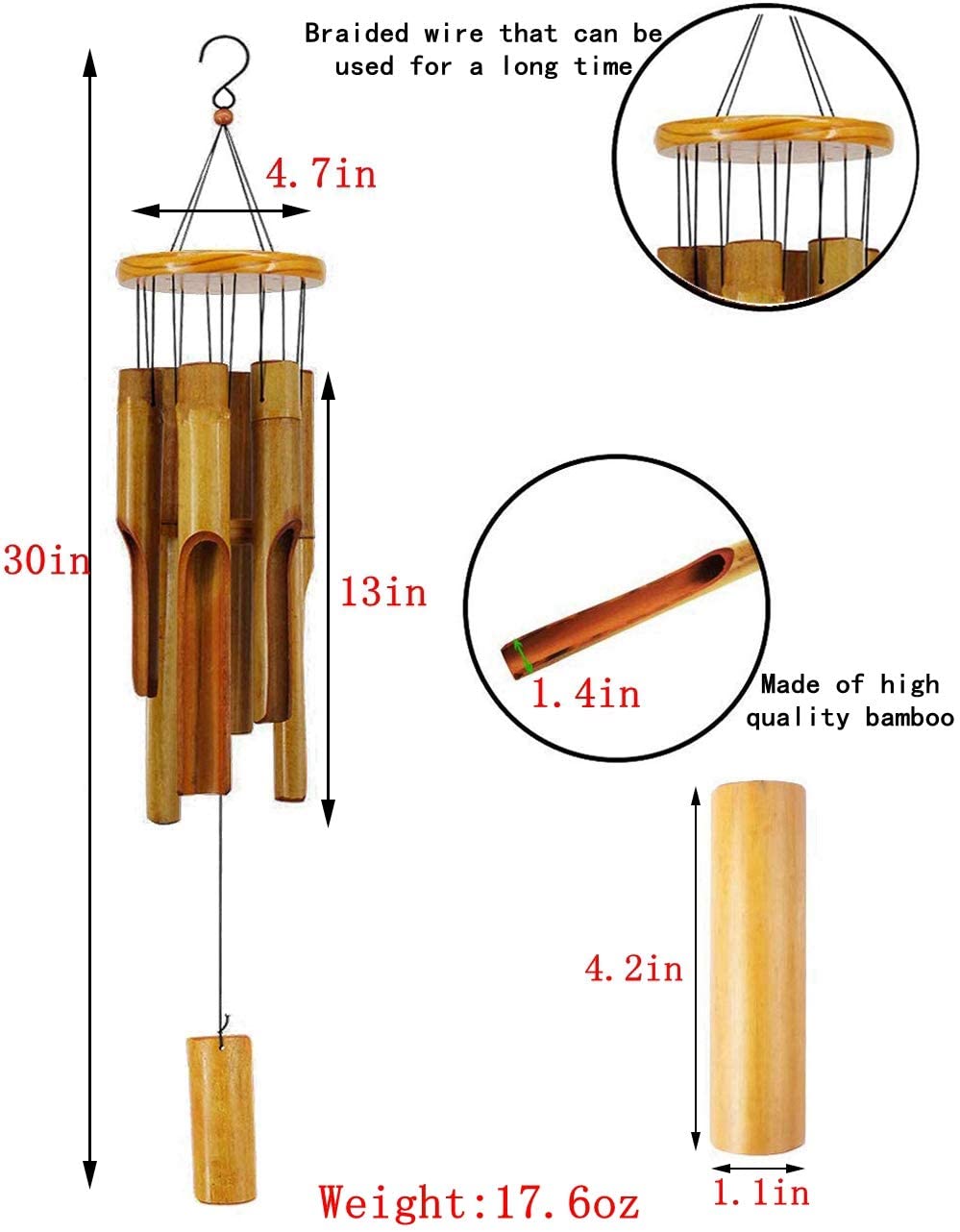 Bamboo Wind Chimes avec un ton profond incroyable