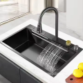 Lizhen 2024 New Hot Sale Stainless Steel Kitchen Sink with Wide Mouth Waterfall Hidden Basin Faucet