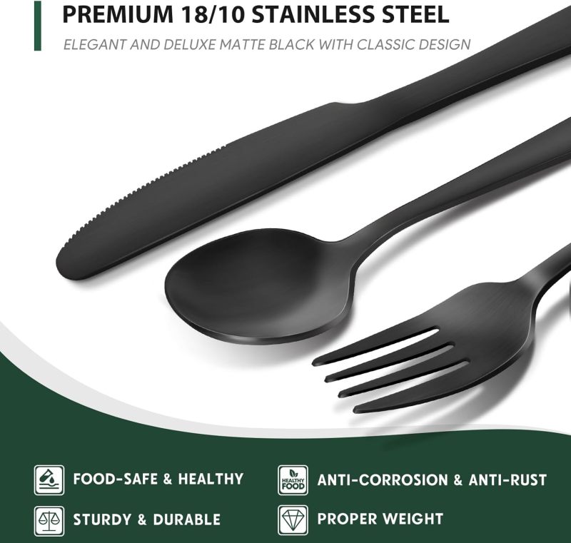 Hiware 48-Piece Matte Black Silverware Set with Steak Knives