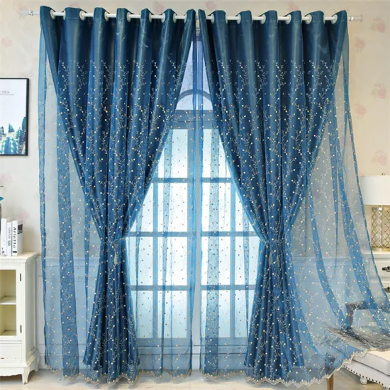 Blue and Elegant Embroidered Curtains: Perfect for Living Rooms and Bedrooms - Blackout Sheer Curtain Fabrics for Home Decor