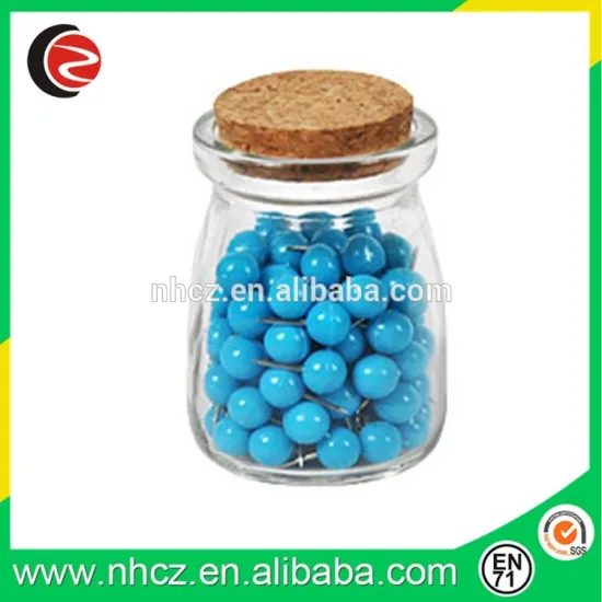 Blue Round Pin in Glass bottle