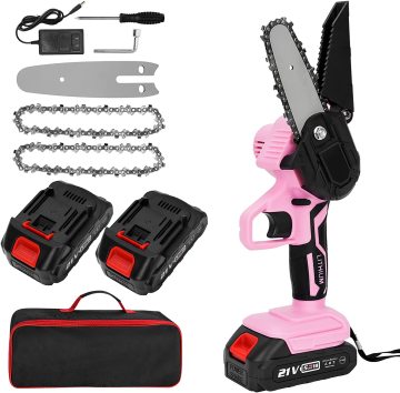 4 Inch Battery Powered Pink Mini Chainsaw - Cordless Chain Saws for Garden Pruning