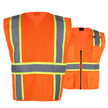 High Visibility Zipper Front Safety Vest Four Pockets