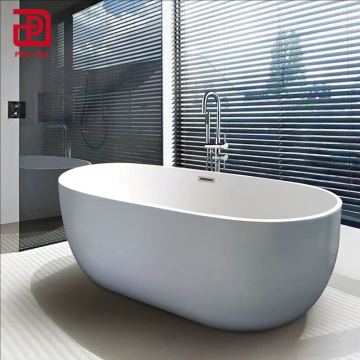 Modern Custom Freestanding Acrylic Soaking Bathtub with Glossy White Finish and Center Drainer
