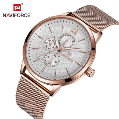 NAVIFORCE New 3003 Men's Watch, Mesh Strap, Six-Hand Waterproof Quartz Watch