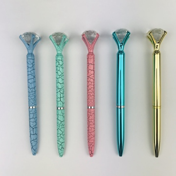 Cute Pen with High Quality Luxury Gold Custom Logo and Clear Crystal Big Diamond Top