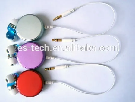 Retractable cord EARPHONE, metal in ear earbuds,cheap earphone
