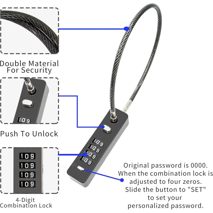 Длина цифрового номера колеса Мотоцикл стальной кабельный замок