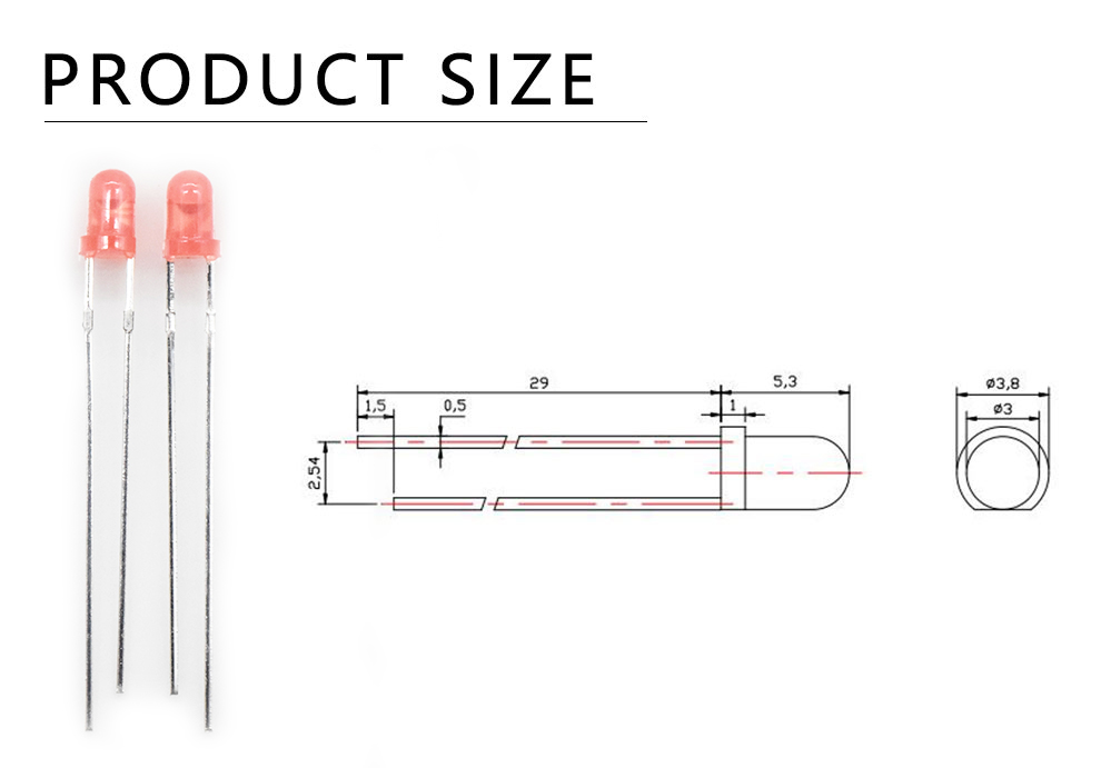 304PRD-5 Super Bright 3mm Round Top Diffused Pink LED Size