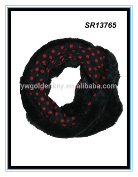 2016 fashion black faux fur with red polka dot infinity scarf factory price winter scarf