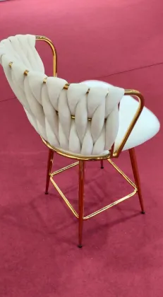 Modern Bar Chair in Velvet with Gold Design
