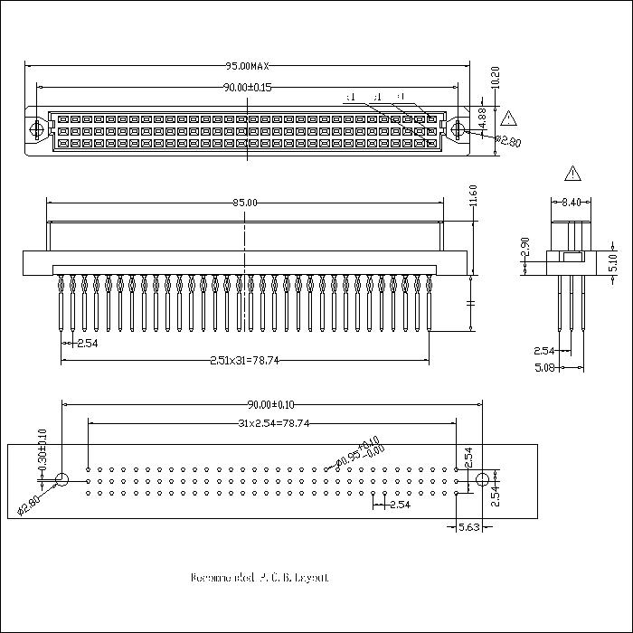 DFS-XX-XXX-303 DIN 41612 Vertical Female Type C Compliant press-Fit Connectors 96 Positions