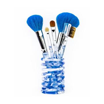 Brush de maquiagem azul de 5 pcs com contêiner