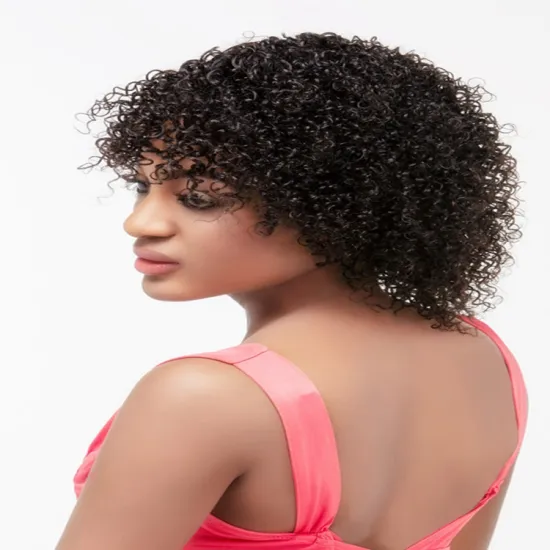 Fast Delivery Yellow / Black Jerry Curl Short 8 Inches Human Hair Wig For Young Girl