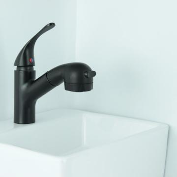 Single lever black handle cold water basin tap