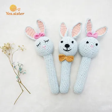 Soft Crochet Baby Handmade Bunny Rattle Stick