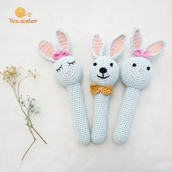 Soft Crochet Baby Handmade Bunny Rattle Stick