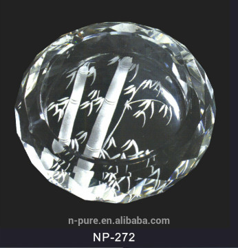 luxury new desgin heavy round bamboo crystal glass ashtray