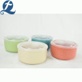 Emboss salad fruit storage ceramic bowl with lid