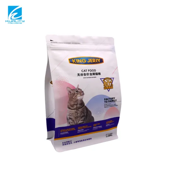 Custom Stand Up Flat Bottom Foil Back Seam Quad Seal Pet Food Packaging Bags